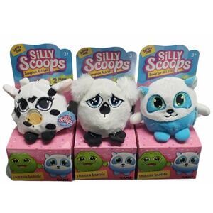 Silly Scoop Stuffed Plush 3 Pack Cow Koala Panda & 3 Mystery Animals = 6 Total